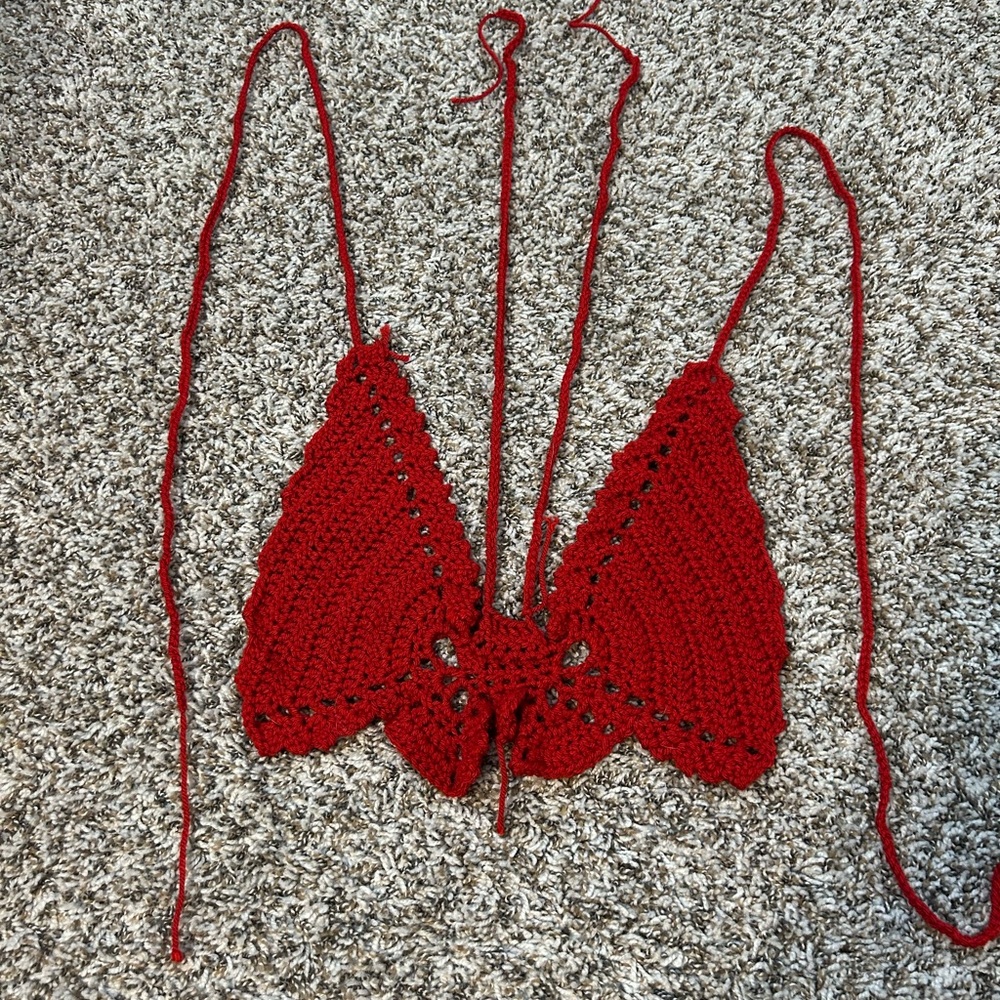 Handmade Red Crochet Butterfly Top